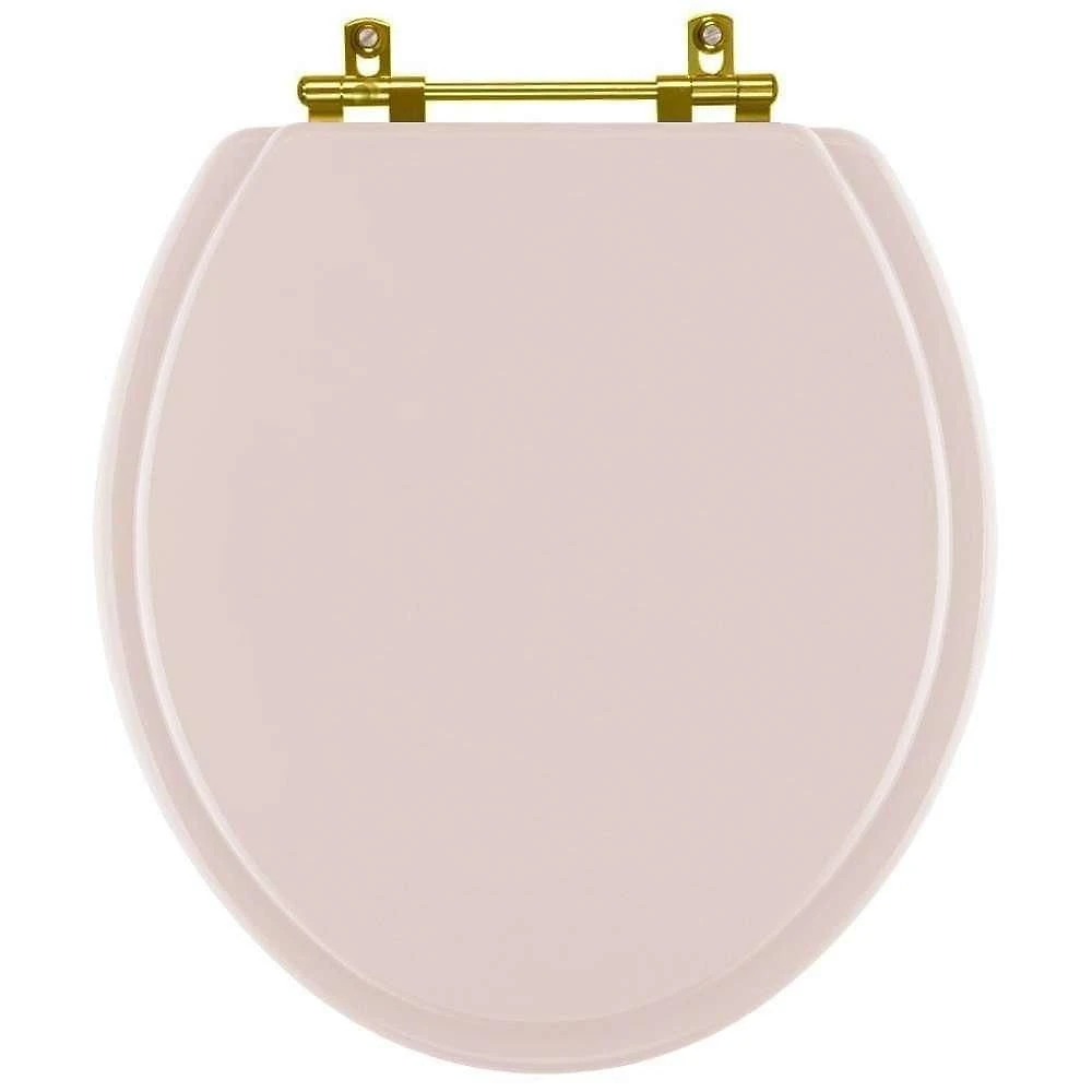 Assento Sanitario Poliéster Convencional Universal Oval Salmão Com Ferragem Dourada