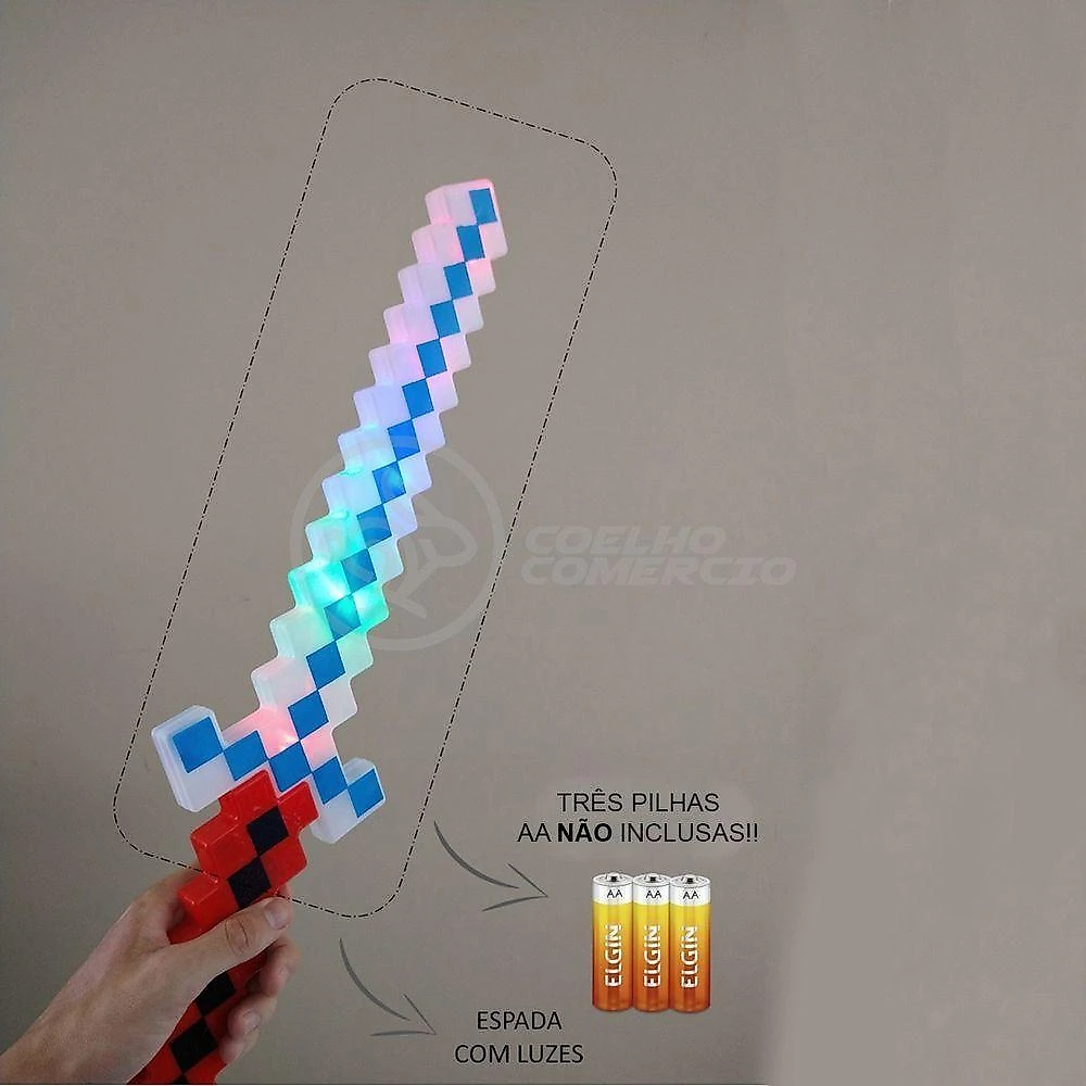 Brinquedo Espada Pixel Minecraft 58cm à Pilha vermelho