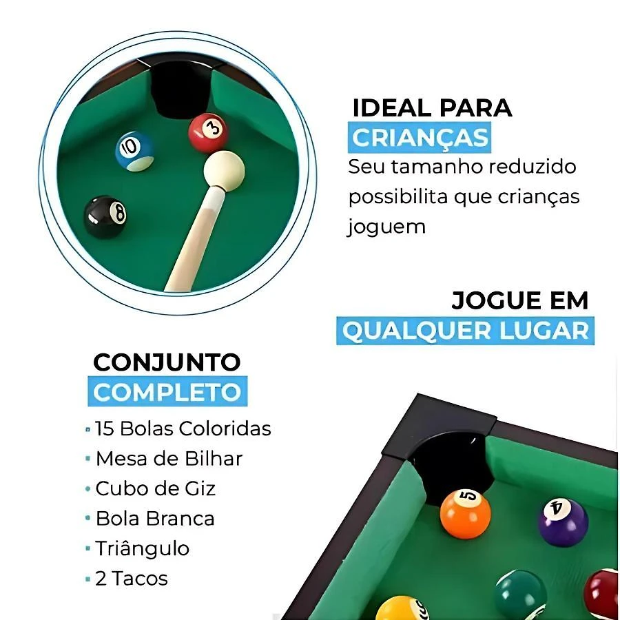 Miniatura Mini Mesa De Bilhar Infantil - Com Tacos, Bolas E Muito Mais
