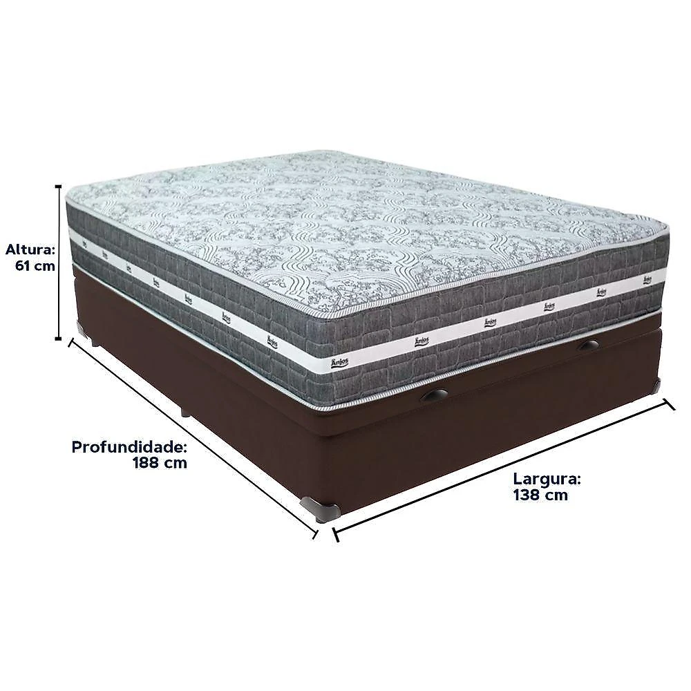 Cama Box Baú Marrom E Colchão Black Graphite Molas Ensacadas Casal Anjos