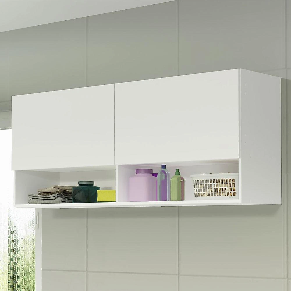 Kit Área De Serviço 120cm com Armário e Balcão Branco Madesa 01 Branco