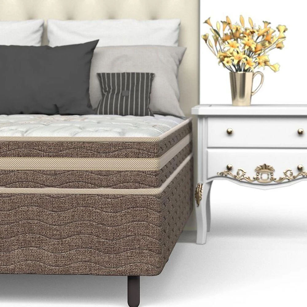 Conjunto Box Viúva Mola Ensacada Prodormir Solar Bambu Bege