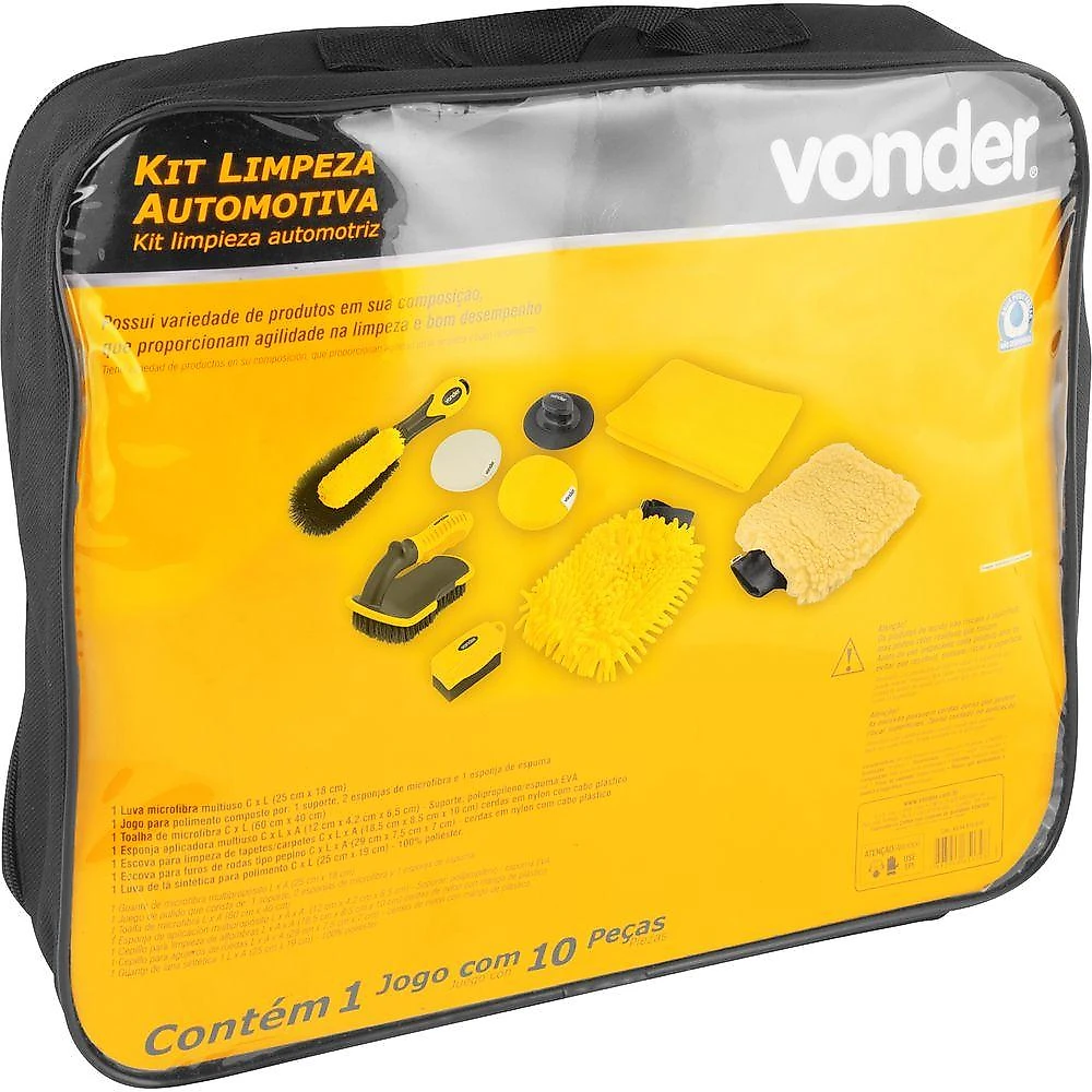 Kit para limpeza automotiva com 10 peças vonder