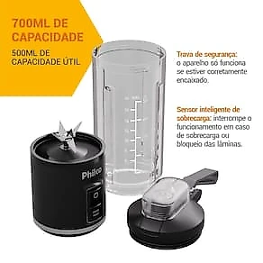 Liquidificador Portátil Philco PLQ01A 700ml 120W Sem Fio