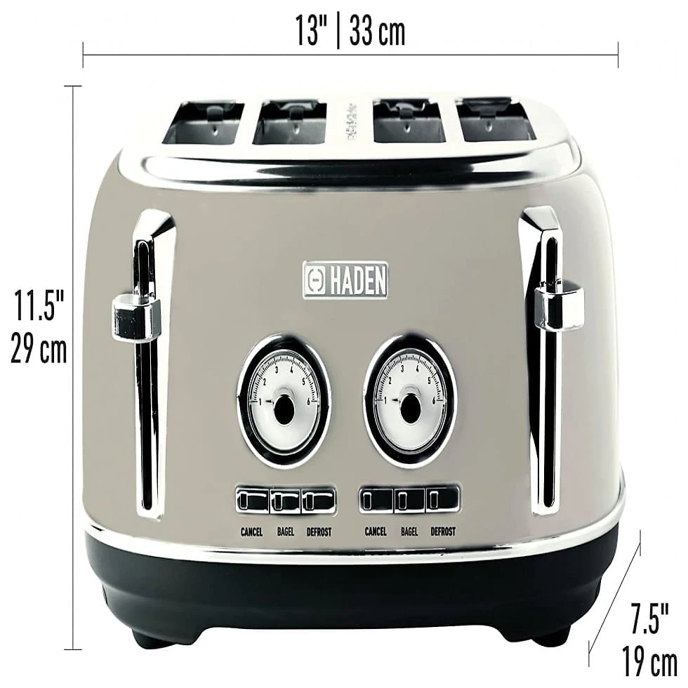 Miniatura Torradeira Elétrica 4 Fatias com Função Descongelar e Bandejas de Migalhas Removíveis, 110V 1500W, Haden 75039, Cinza