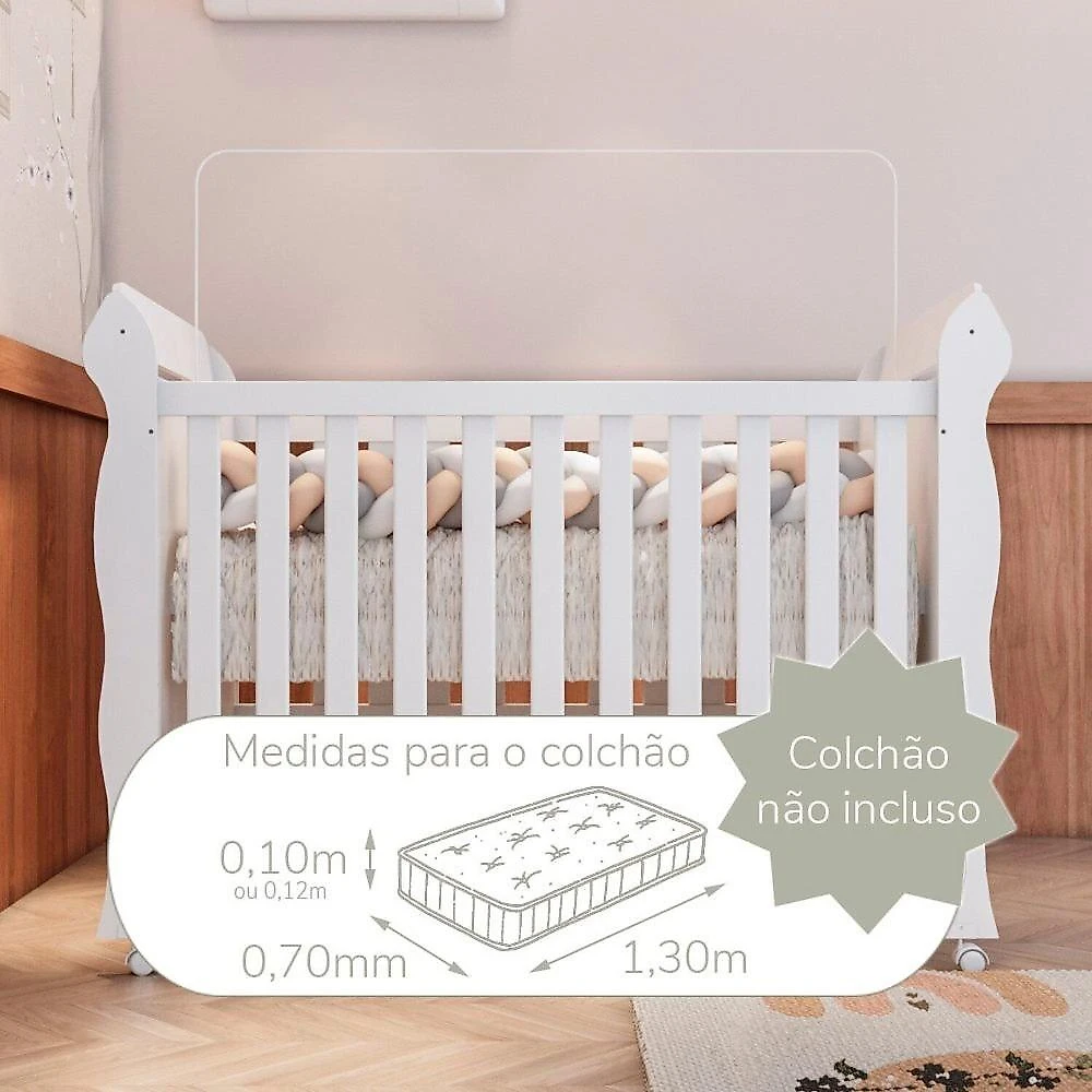 Quarto de Bebê Completo Berço Mini Cama e Guarda-roupa 4 Portas Mirelle Branco