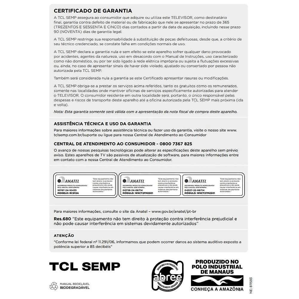 Smart tv 75" 4k tcl 75p6k google tv hdr10+ processador aipq