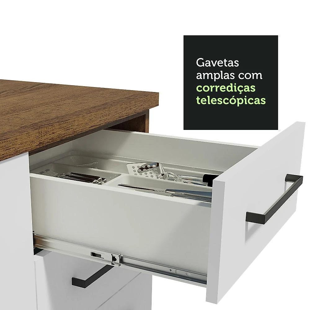 Cozinha completa de canto madesa agata 459001 com armário e balcão (sem tampo e pia) - rustic/branco