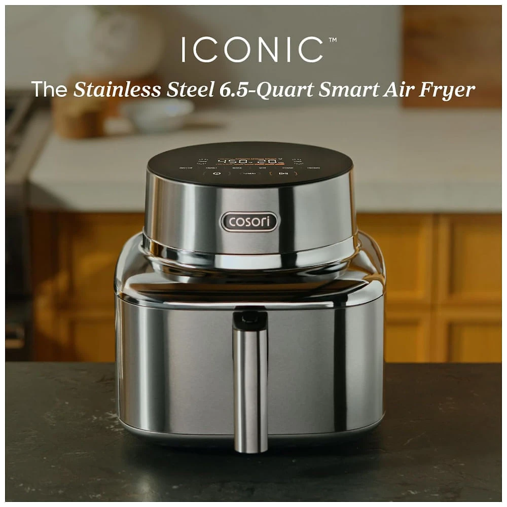 Miniatura Air Fryer Cosori Iconic Aço Inoxidável Inteligente 6-em-1 com Revestimento Cerâmico 120V