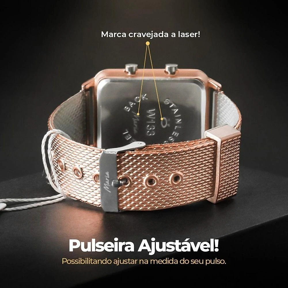 Relogio Digital Feminino Aço Inox + Rosê + Qualidade Premium Original Presente Casual Ajustavel Moda
