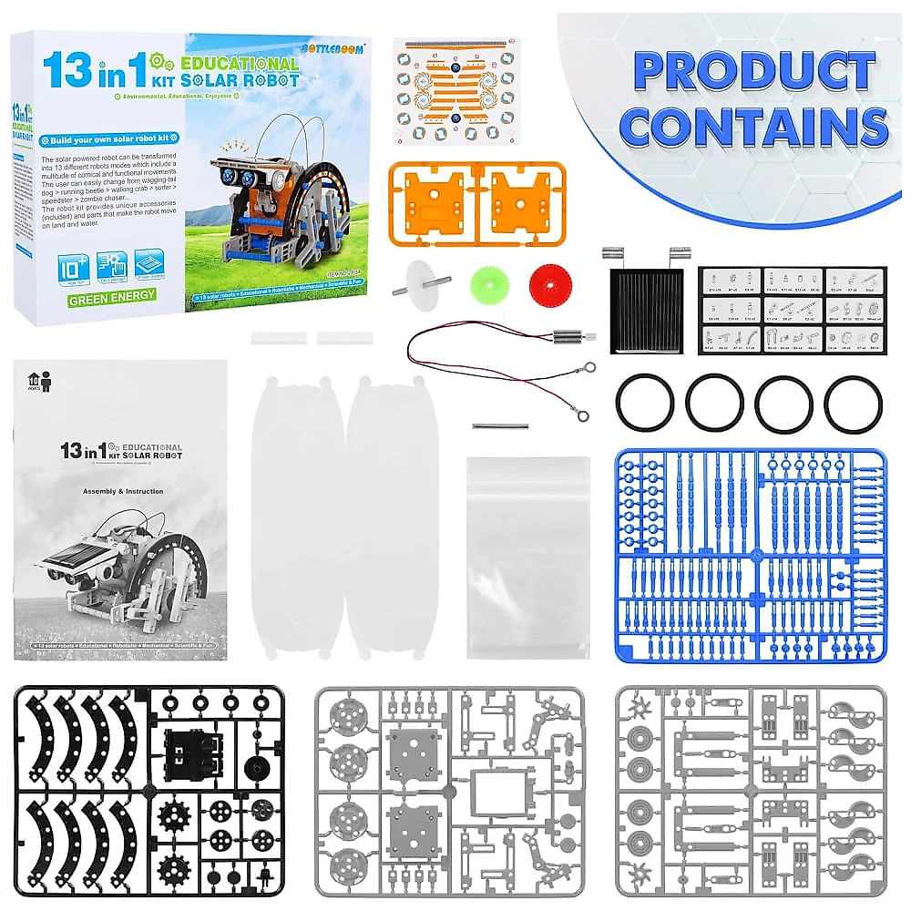 Robô Educacional STEM 13-EM-1 Movido A Energia Solar Para Crianças De 8 A 12 Anos, Kit Científico DIY Para Experimentos Robóticos.