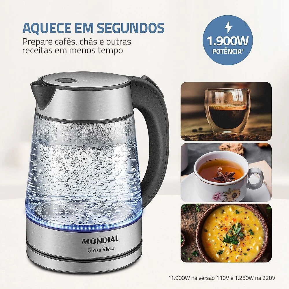Chaleira Elétrica Glass View Mondial Vidro Transparente CE-19-GI 127V
