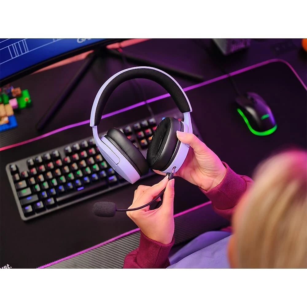 Headset Gamer GXTrust 489P Fayzo, Multiplataforma, P3, Microfone Destacável, Cancelamento de Ruído, Roxo - 25301