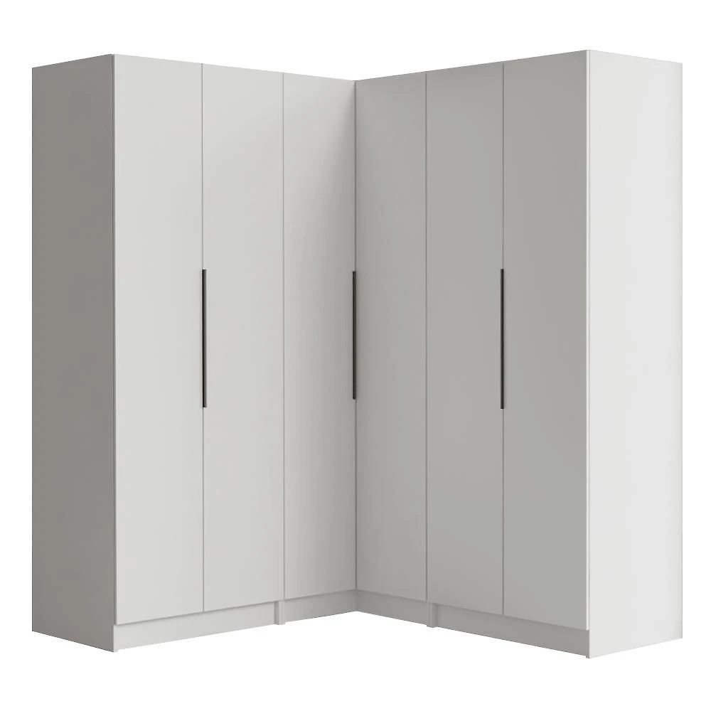 Guarda-roupa modulado de canto 350 cm 6 portas 4 gavetas branco neo madesa 01