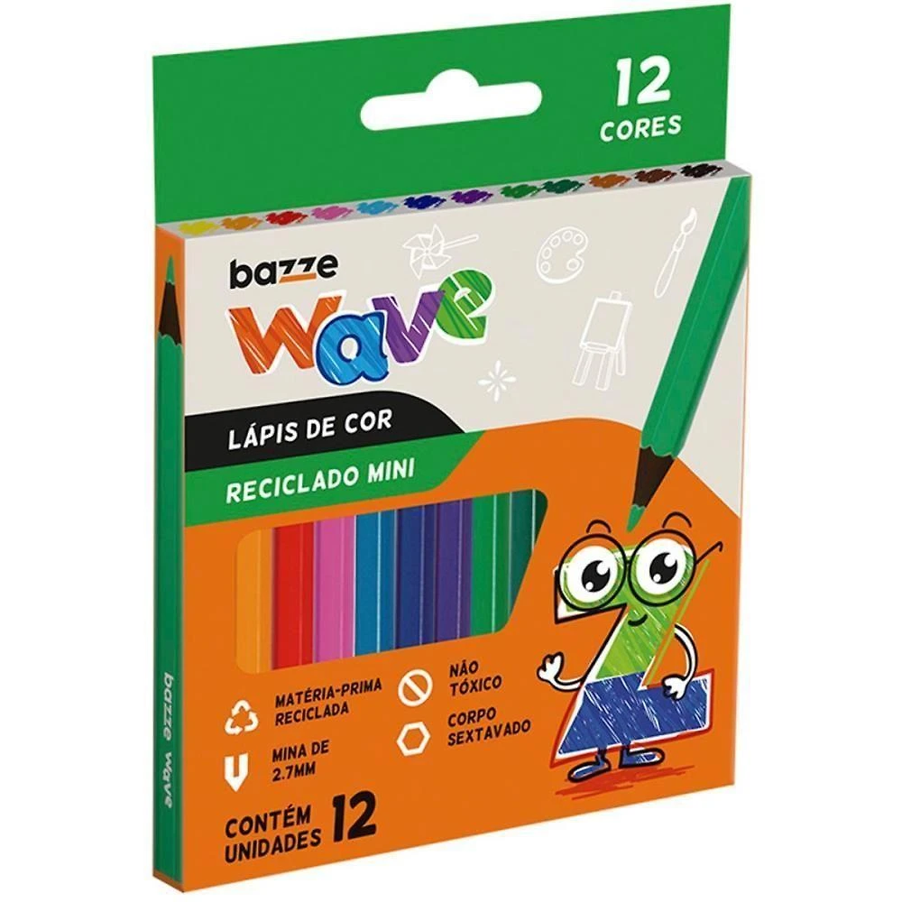 Lápis de Cor Summit Bazze Wave Mini Reciclado Sextavado 12 Cores