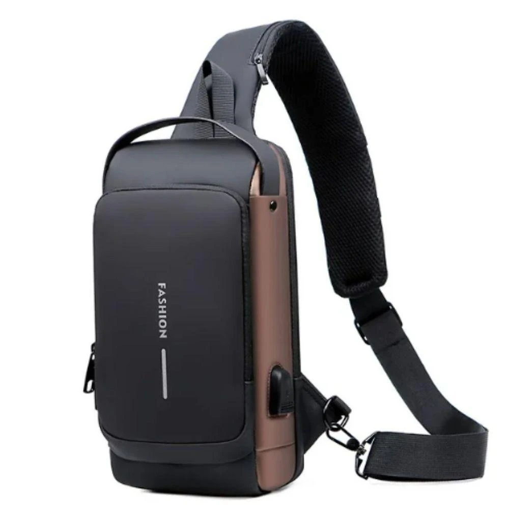Mochila de Ombro OEM PX1-preto com Bronze Resistente à Água com Entrada USB Preto Unissex
