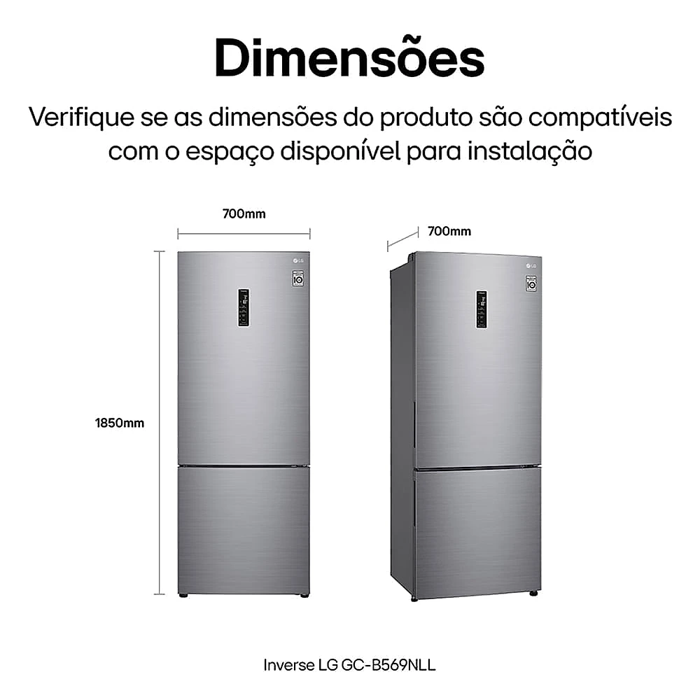 Refrigerador Inverse LG de 02 Portas Frost Free com 451 Litros Platinum Inox - GCB569NLL 110