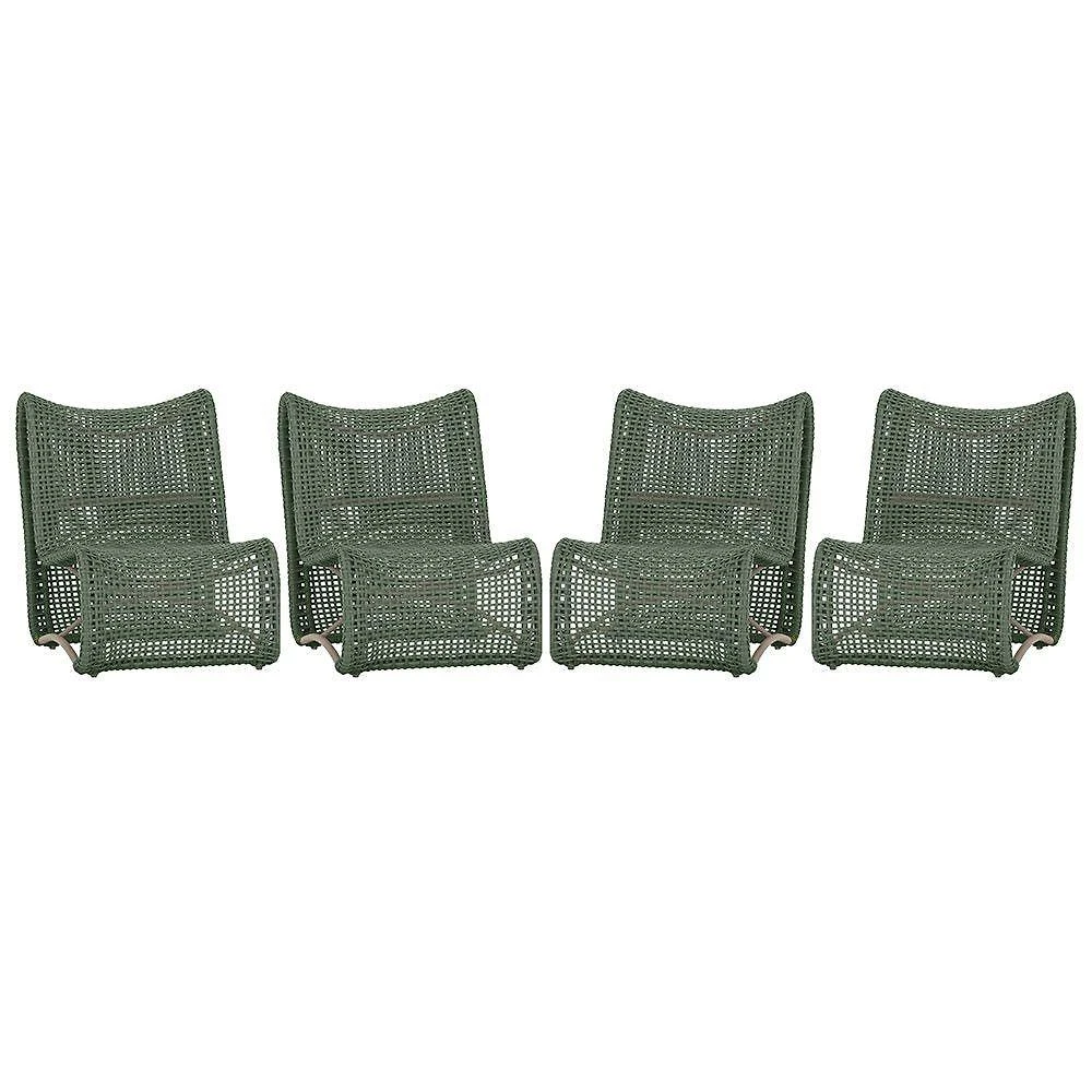 4 Poltronas Texas Em Alumínio Fendi Corda Náutica Trama Verde