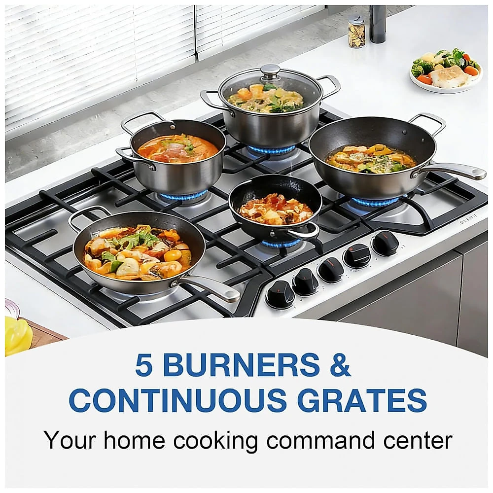Cooktop a gás 76cm Robam inox 5 queimadores mesa selada queimador wok latão 50000 BTU conversível GN GLP 110V