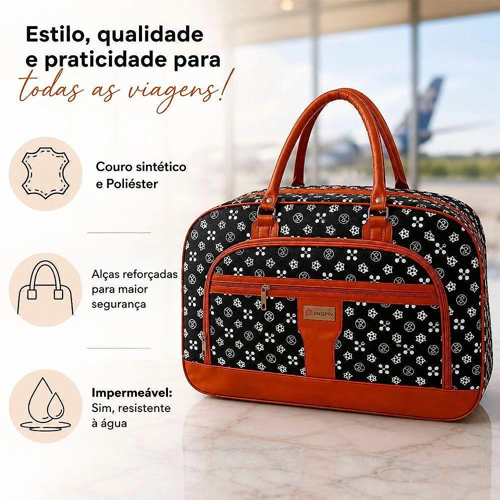 Bolsa Sacola Mala de Viagem Grande 53cm Poliéster Resistente à Água Alça Reforçada Preto