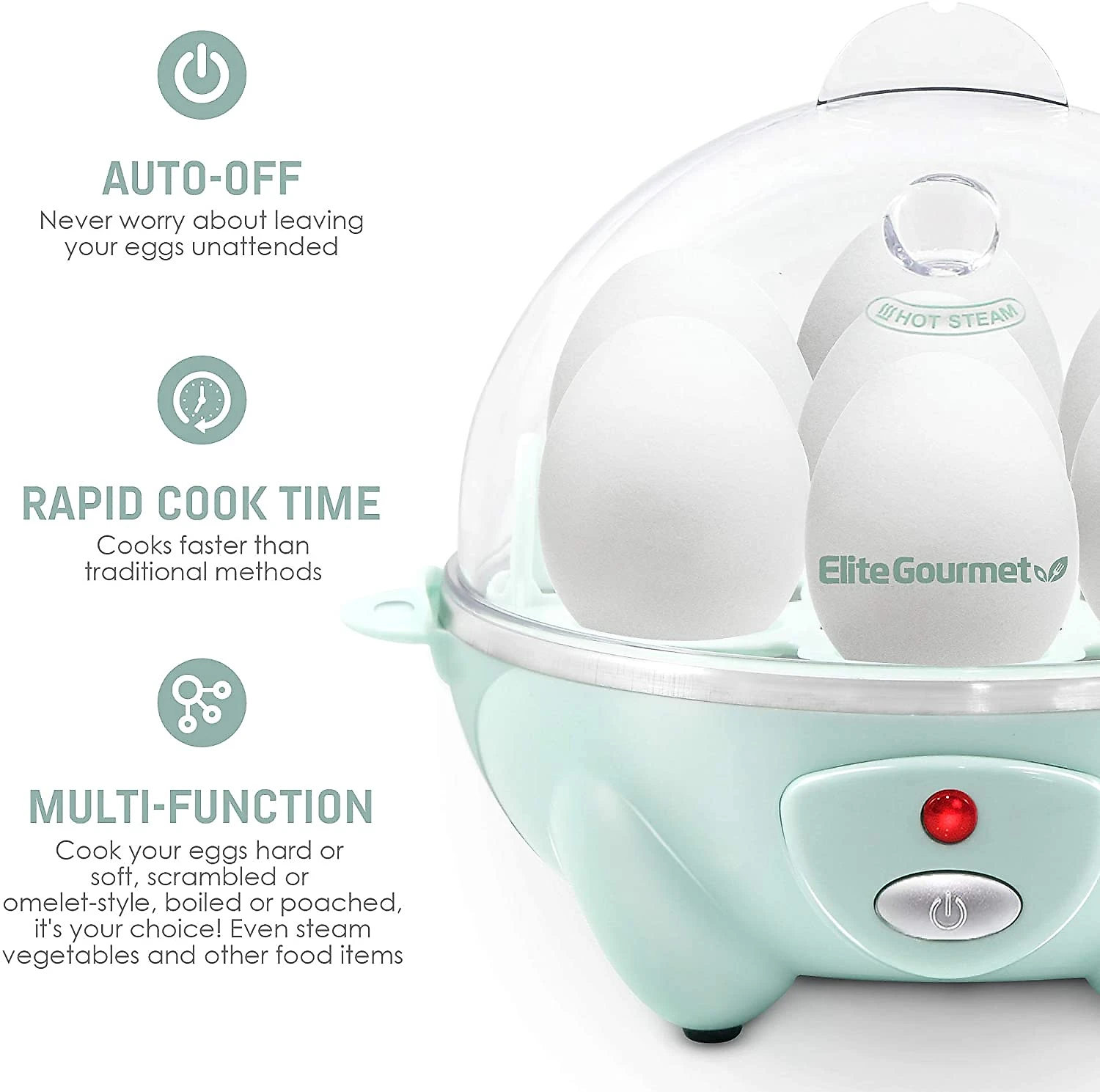 Elite Gourmet EGC007M Cozedor de Ovos Elétrico para até 7 O vos 360W110V Azul Turquesa
