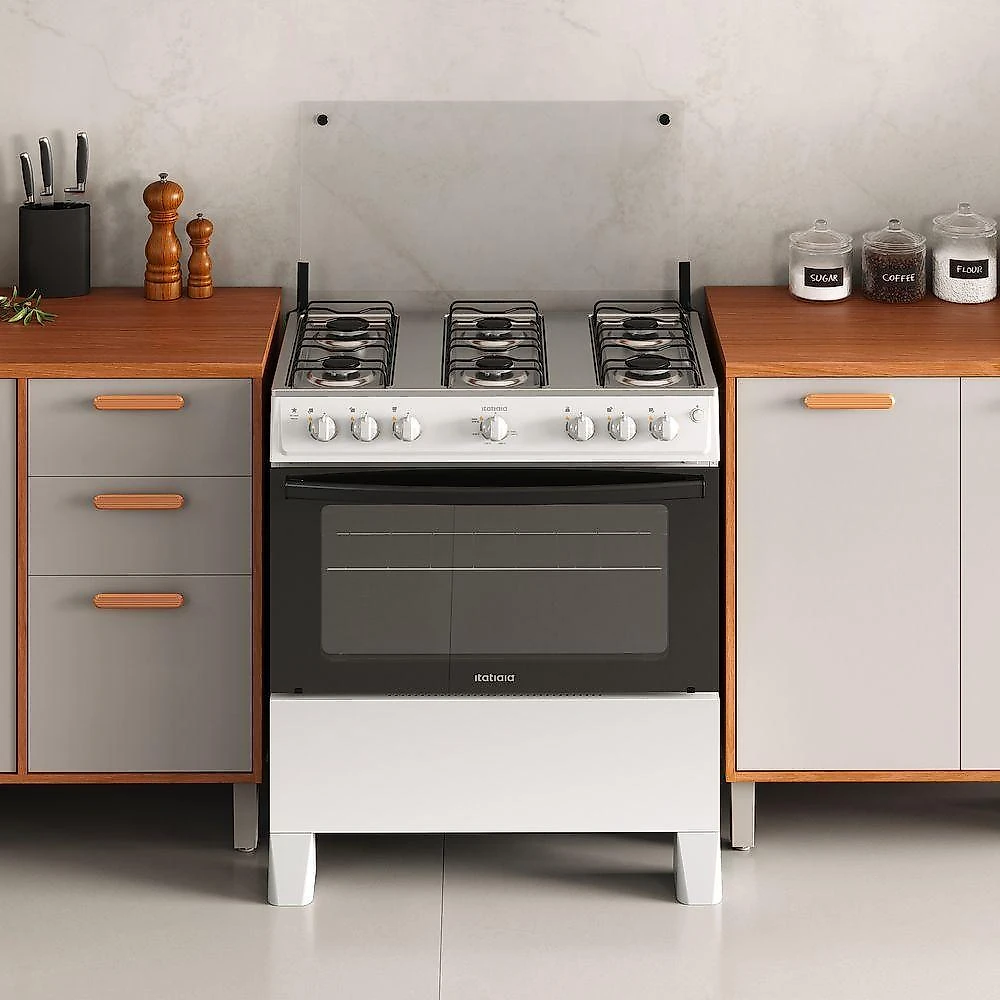 Fogão itatiaia star new piso 6 bocas branco mesa de inox bivolt 3700000473