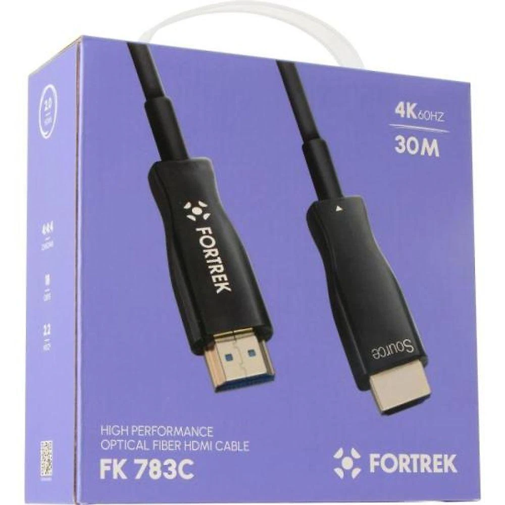 Cabo HDMI FK783C 4K 30M Fibra Óptica Largura de Banda 18.2GBPS Preto Fortrek
