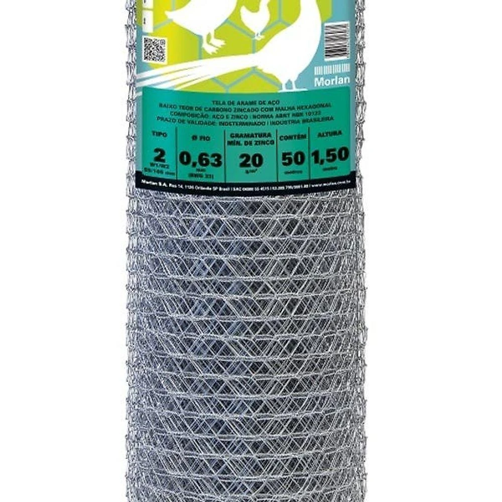 Tela Hexagonal para Galinheiro Fio 23 2 Polegadas 1,5m X 50m Arame Galvanizado Morlan