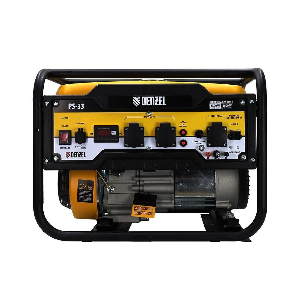 Gerador a Gasolina PS-33 3KW 4HP Bivolt Sistema AVR Tanque 15L Denzel