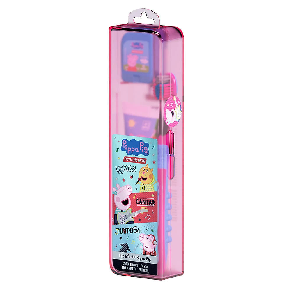 Kit Viagem DentalClean Infantil Peppa Pig 1 Escova Dental + 1 Fio Dental + 1 Gel Dental + Estojo