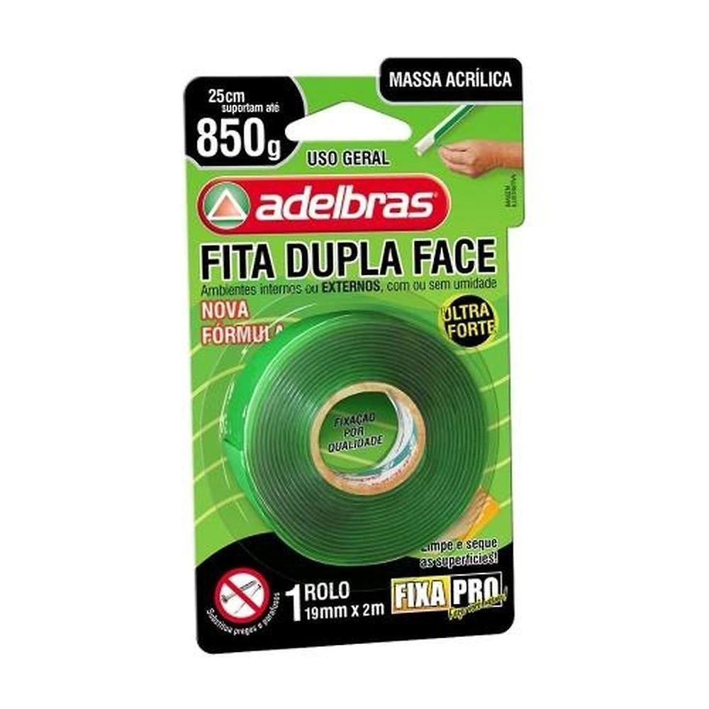Fita Dupla Face Massa Adesiva Fixa Pro 200 19mm X 2m para Espelhos Placas Vidros e Acrílicos