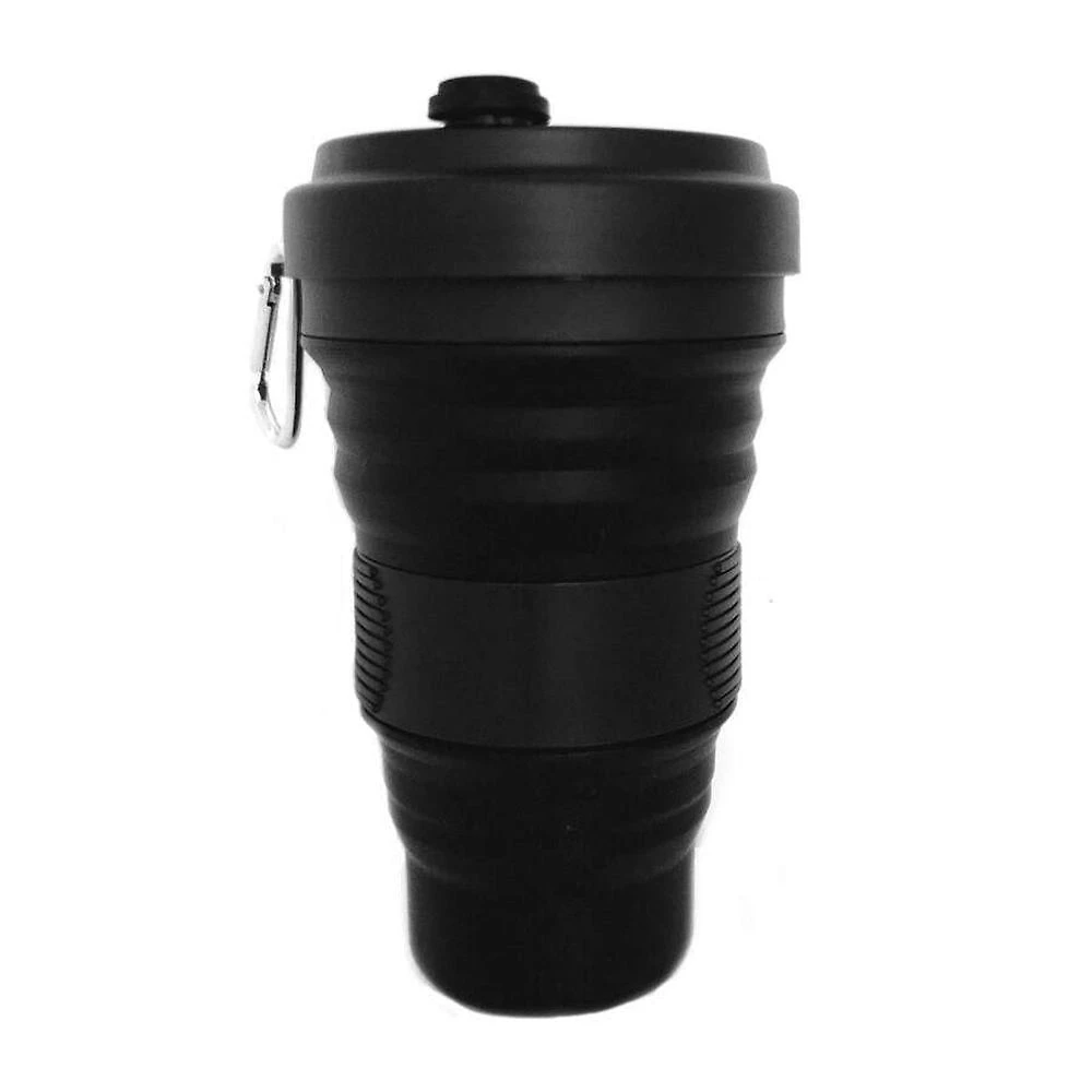 Copo Ecológico Retrátil Silicone Dobrável 550ML com Tampa Vedação e Gancho Preto GXM