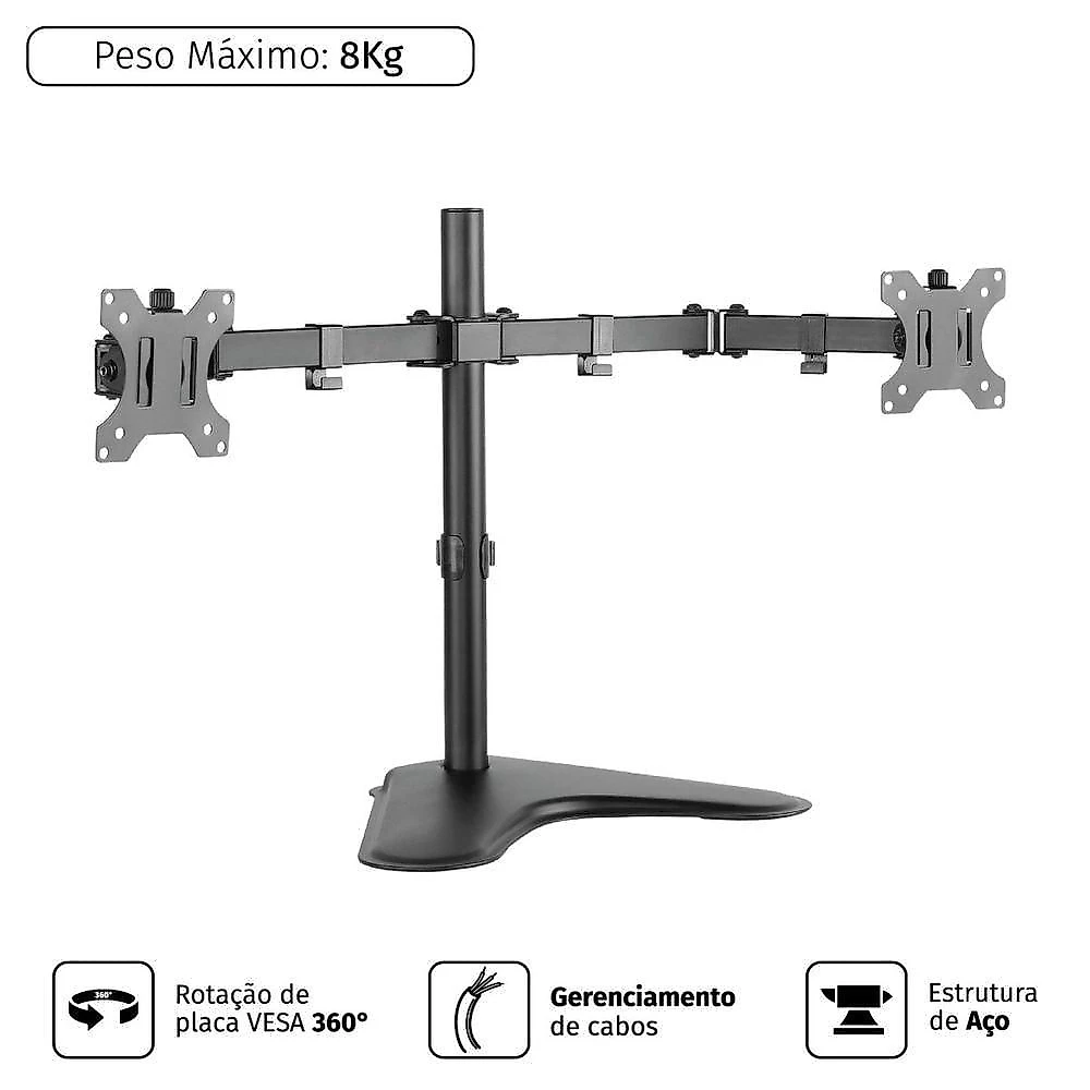 Suporte para Monitores PLMSM02A para 2 Telas 13 a 32 com Sistema Articulado Ergonômico Pcyes