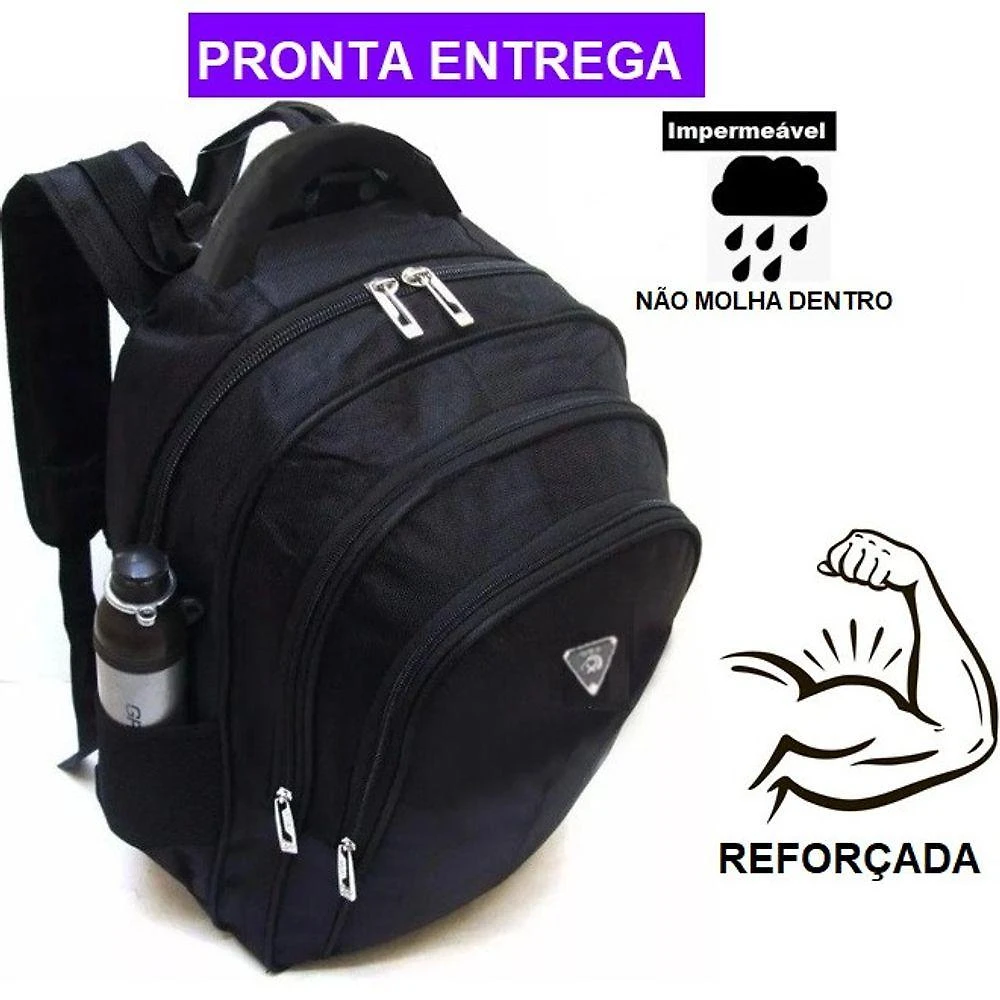 Mochila para Notebook OEM Bolsa Reforçada Trabalho Faculdade 47x30x16cm Preto Unissex