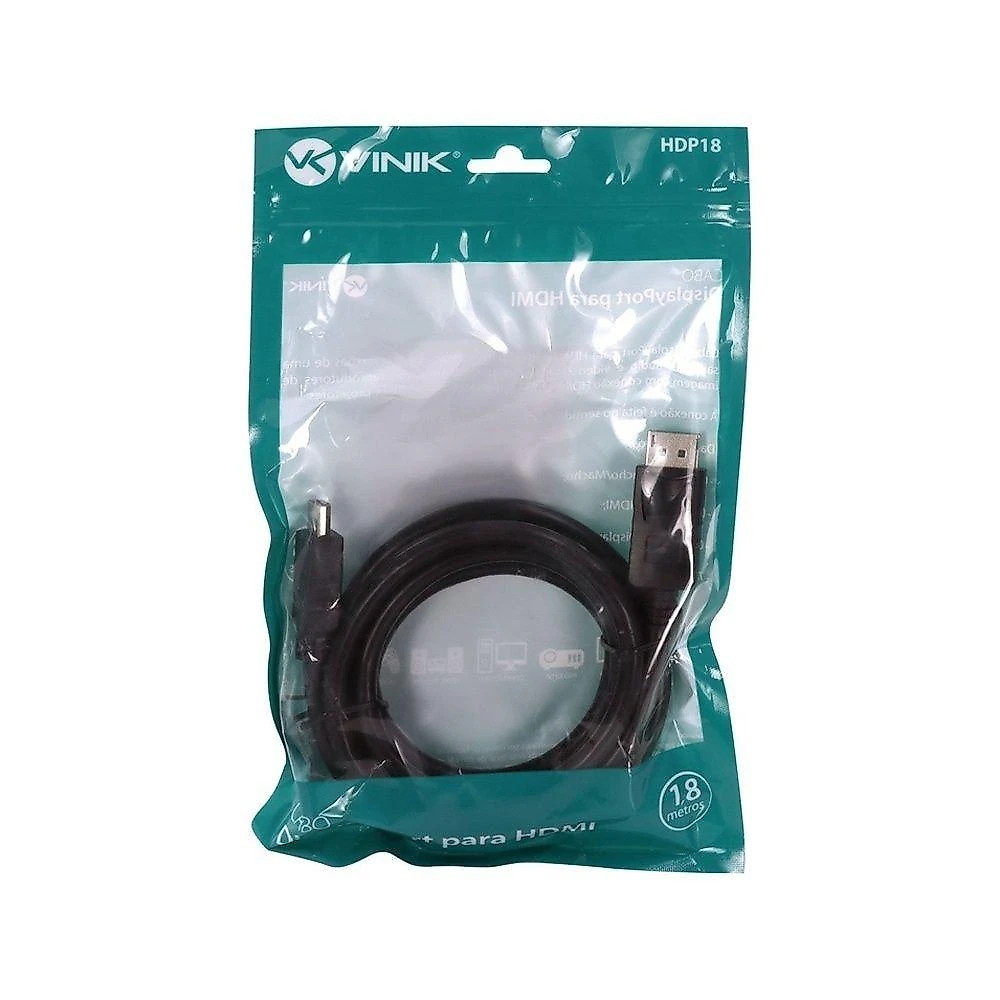 Cabo Displayport para HDMI HDP18 1.4V 1,8M 4K 30Hz Conexao Estavel Vinik