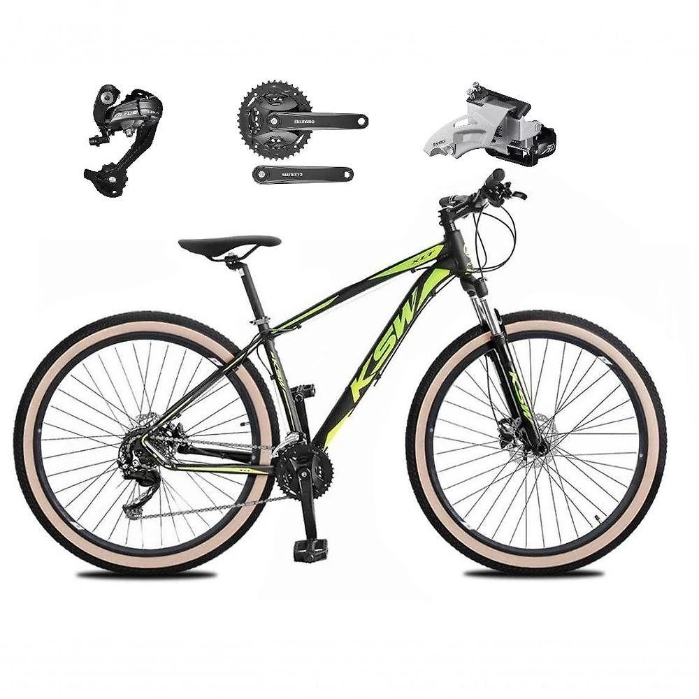 Bicicleta Aro 29 Ksw Xlt 27v Câmbios Shimano Altus Freios Hidráulicos Garfo Trava Pneu Faixa - Preto/verde Tam.19