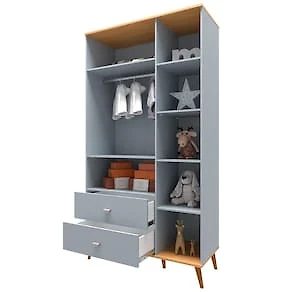 Miniatura Guarda-Roupa Infantil Bartira Ternura com 3 Portas, 2 Gavetas - 106,8 cm de Largura Azul Wood