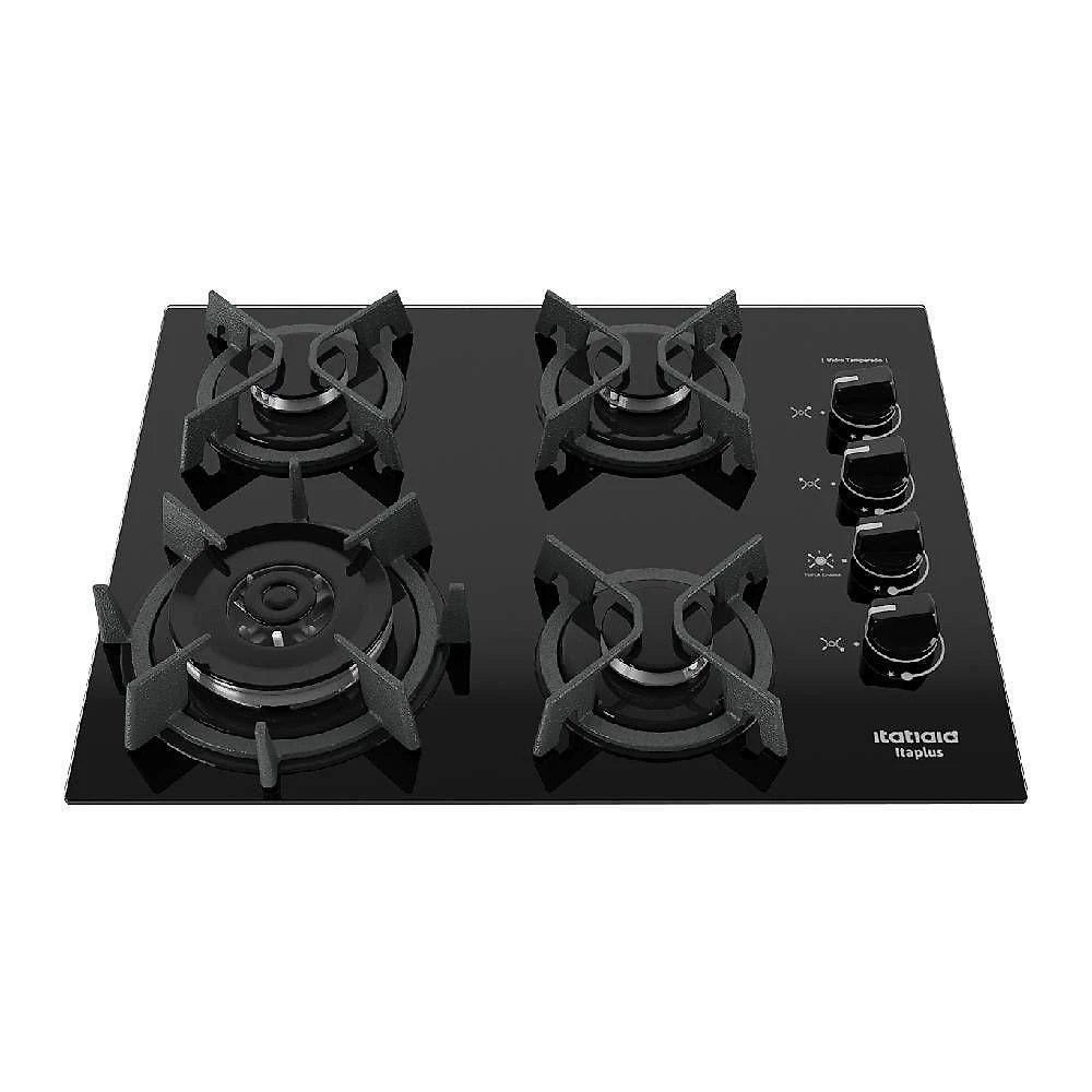 Cooktop a gás itatiaia itaplus 3700000492 4 bocas vidro temperado tripla chama preto bivolt