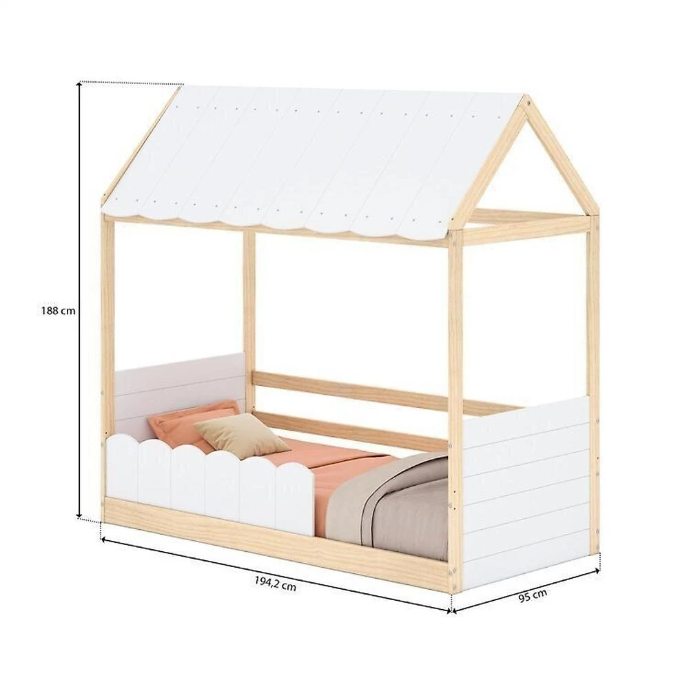 Cama Montessoriana Casinha com Led e grade New Garden Casatema MadeiraOriginals Cama Reversivel Casinha com Telhado, Led e Grade Dupla Frontal New Garden Casatema Branco/Natural