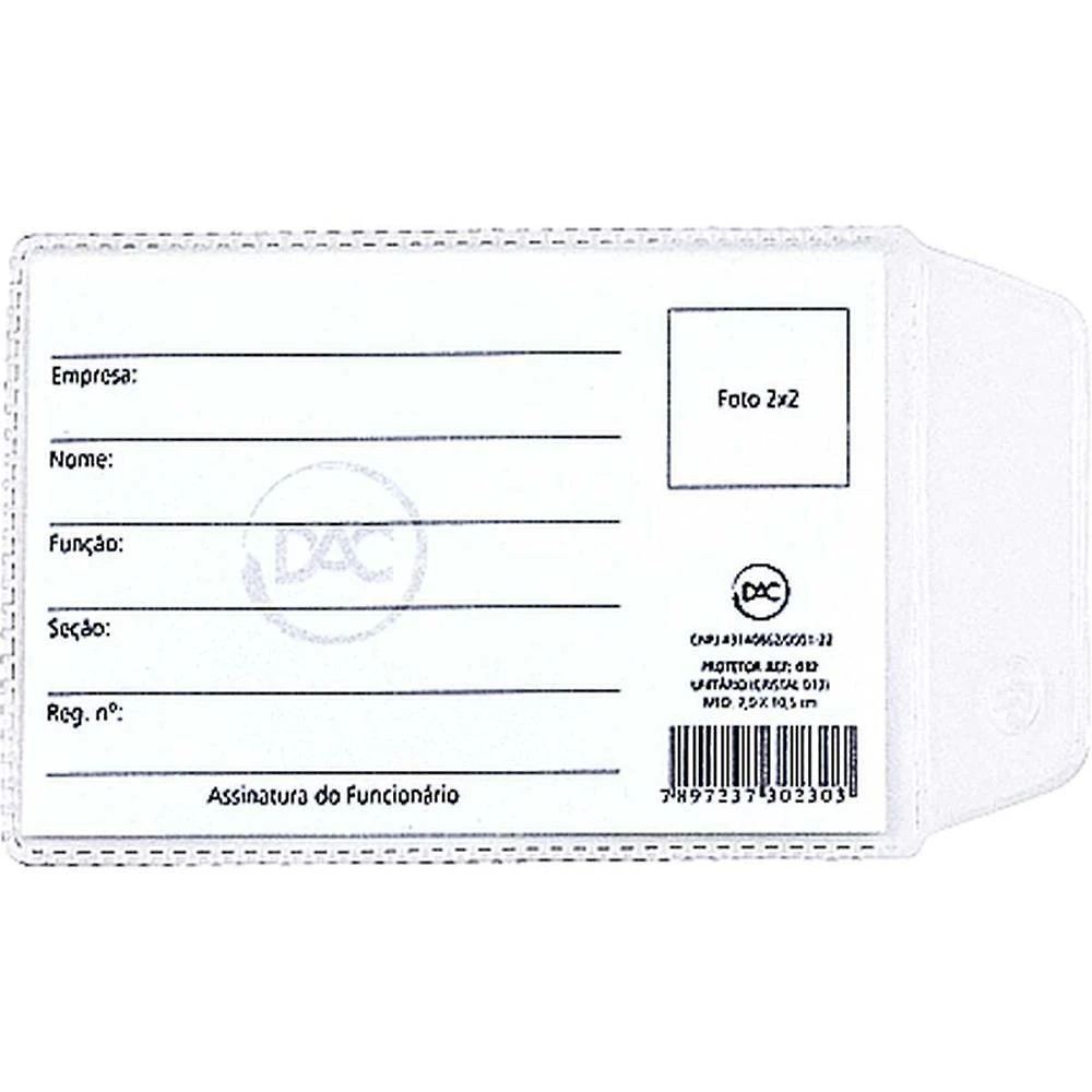 Porta Documento DAC para CNH com Aba PVC Cristal 6,5x9,5cm 100 Unidades