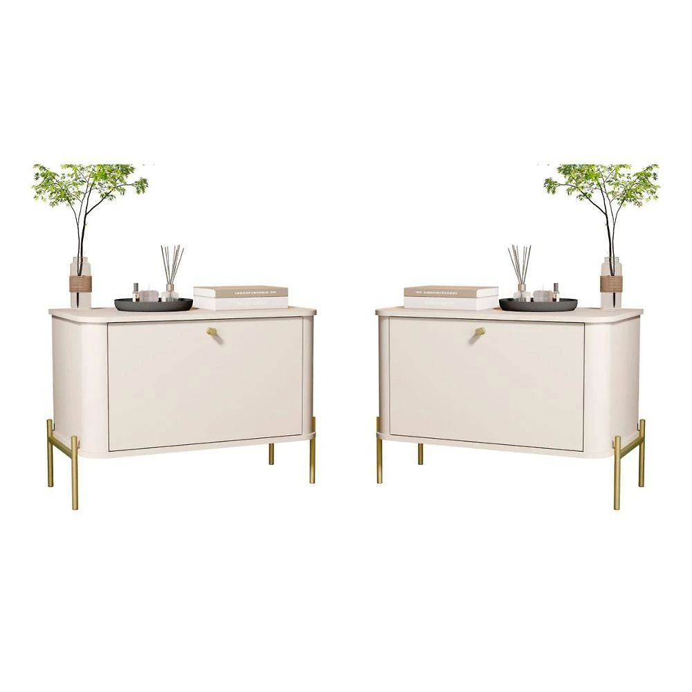 Conjunto Mesa de Cabeceira Medelín 1 Gaveta MDF Off White Bechara Móveis