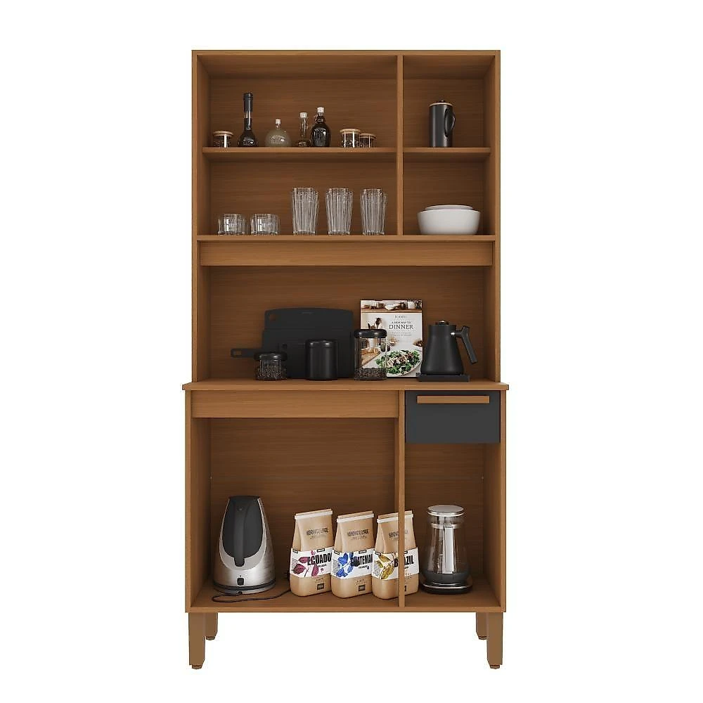Cozinha Compacta Bari 6 Portas 1 Gaveta MDF-MDP 90CM Freijó e Chumbo webcontinental-7899208864766
