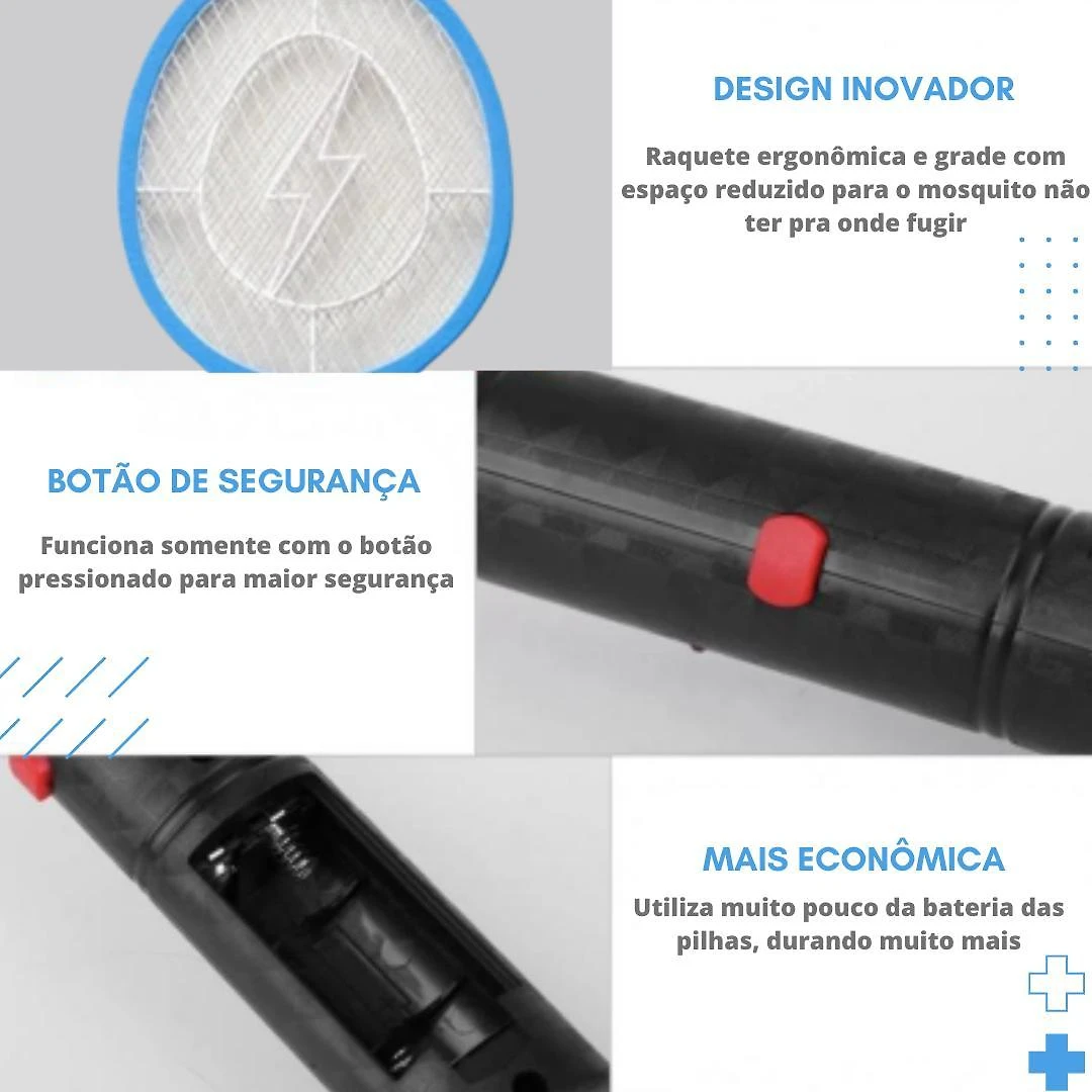 Raquete Mata Mosquito Elétrica: Bivolt, Recarregável Alta