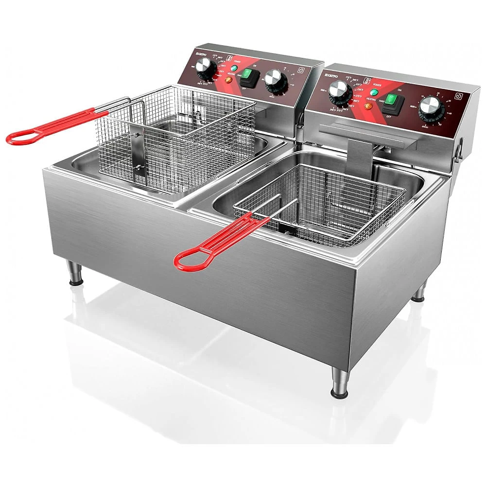Fritadeira Elétrica Dupla Profissional 20 Litros de Capacidade, Aço Inoxidável, 110V 3600W, EGGKITPO