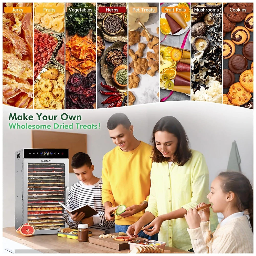 Desidratador de Alimentos Suciseni 18 Bandejas Prata 1000W com Timer Digital 110V