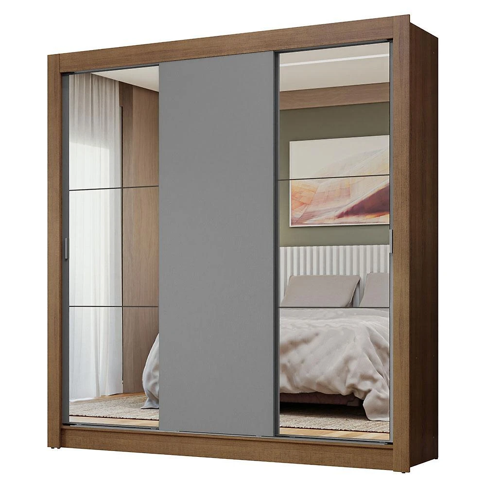 Guarda-roupa casal 3 portas de correr com espelhos nobre madesa