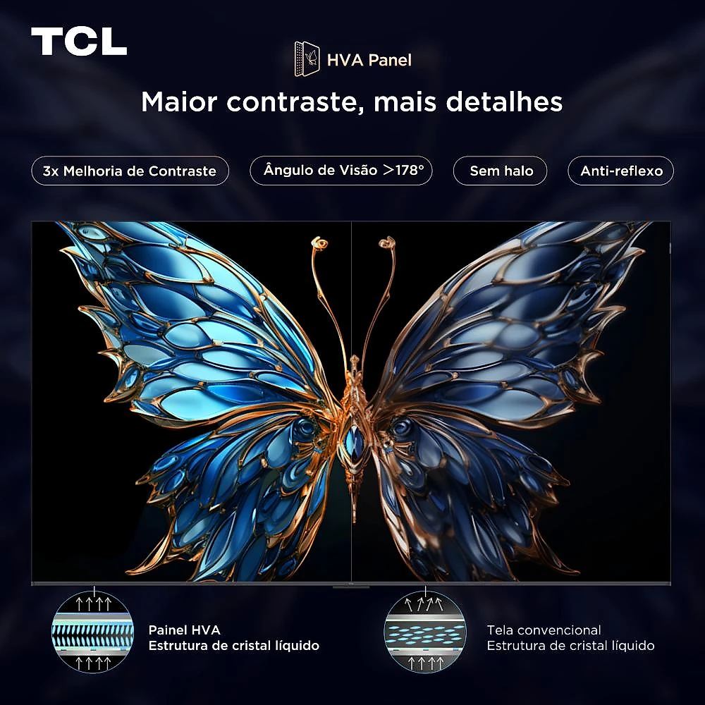 Smart tv tcl 50" 4k qled uhd 50p7k google tv 60hz processador aipq preta