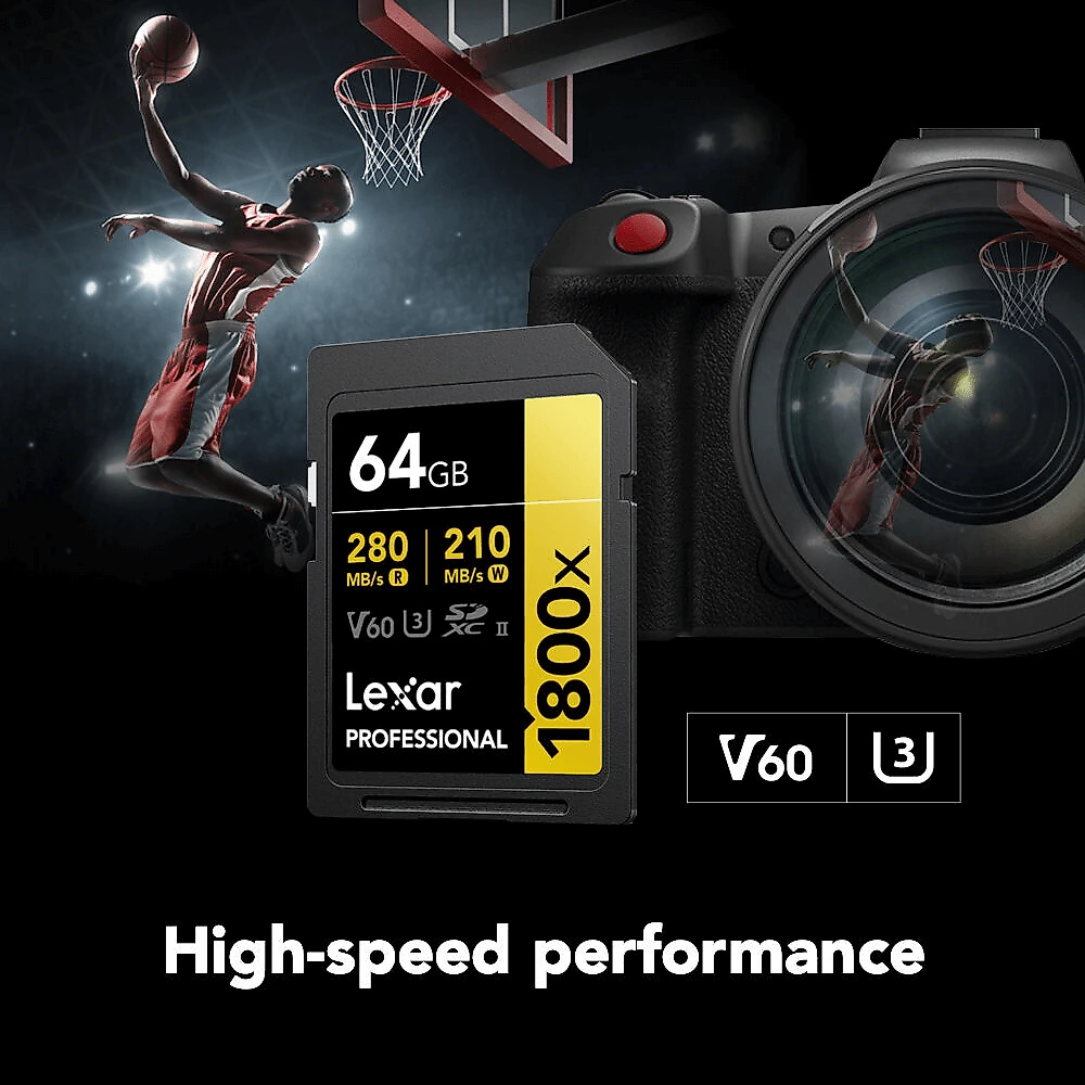 Cartão SDXC 64Gb Lexar Gold 4K 1800x 280Mb/s UHS-II / V60 / U3 / Classe 10