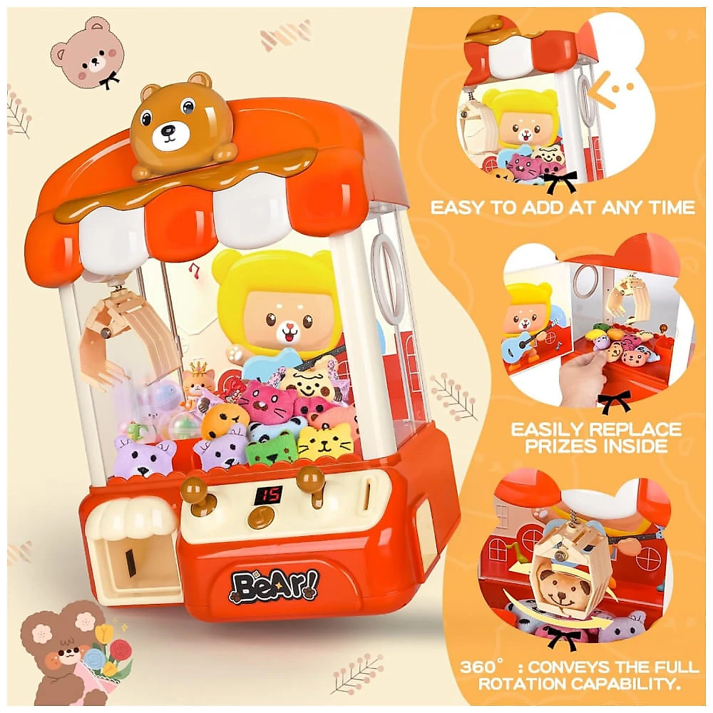Máquina de Garra Vermelha nicknack – Mini Arcade Infantil com 10 Pelúcias, 10 Moedas e Cabo USB
