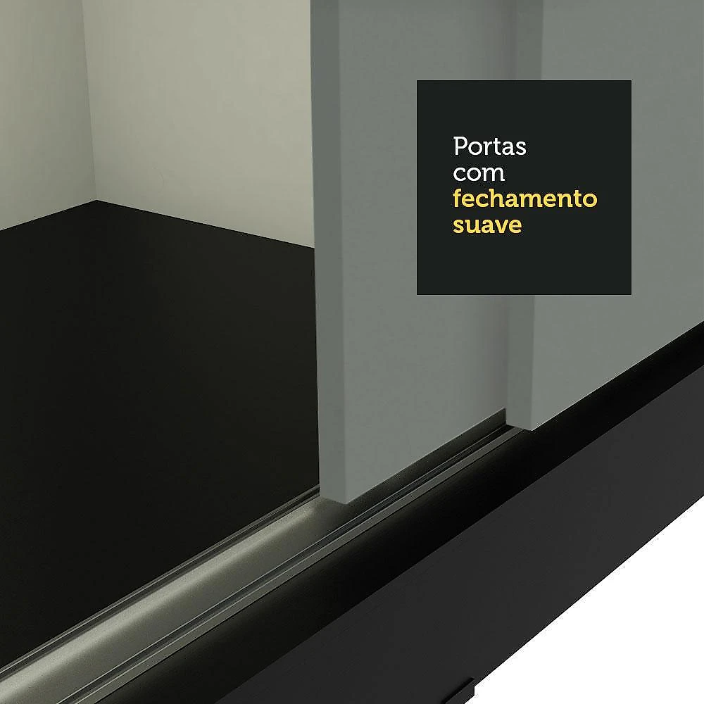 Guarda-roupa casal madesa reno 3 portas de correr com espelhos - preto/cinza